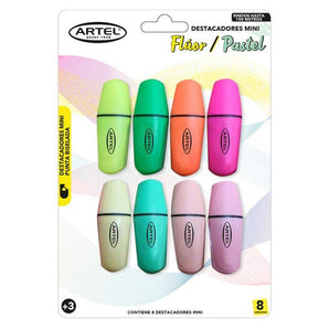 Destacador Mini Pastel Fluor 8 Unidades Artel