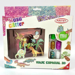 Set Masa Glitter Dinosaurios 3D Artel