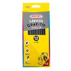 Caja Lapices Grafito Con Goma Artel 2HB 12u Hexagonal